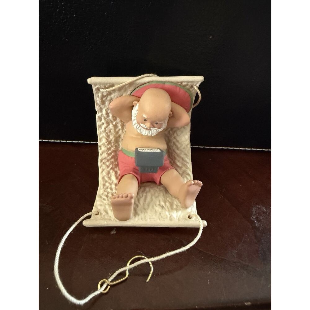BEACH BUM SANTA CLAUS HAMMOCK VINTAGE CHRISTMAS ORNAMENT TROPICAL PARADISE SWING